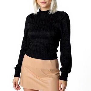 Band of gypsies Black Cable-Knit Mock Neck Sweater